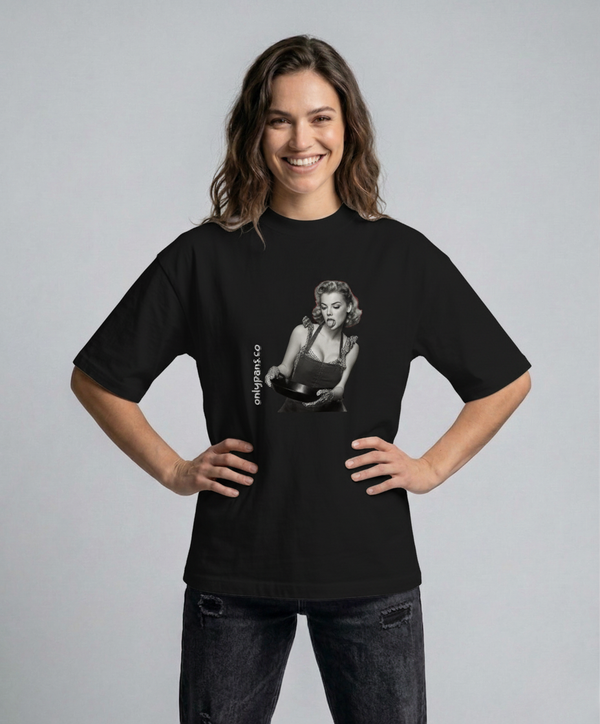 Essential Cotton T-Shirt - Rub Me Down - Black & White Pinup
